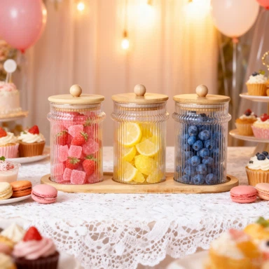 Stekleni kozarci Trio Set z lesenim pokrovom in dnom